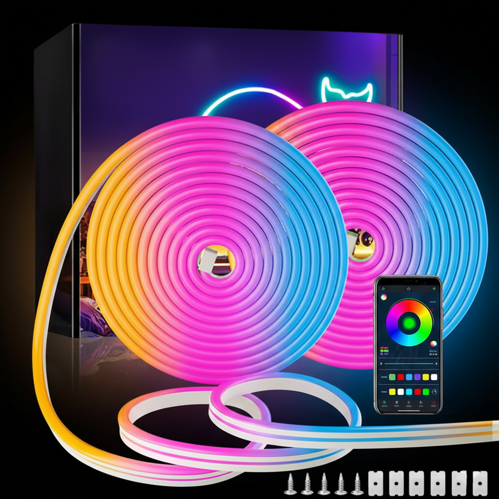 Tira Neón RGB Inteligente – Music Sync, Flexible y Ultra Brillante 5M-30M