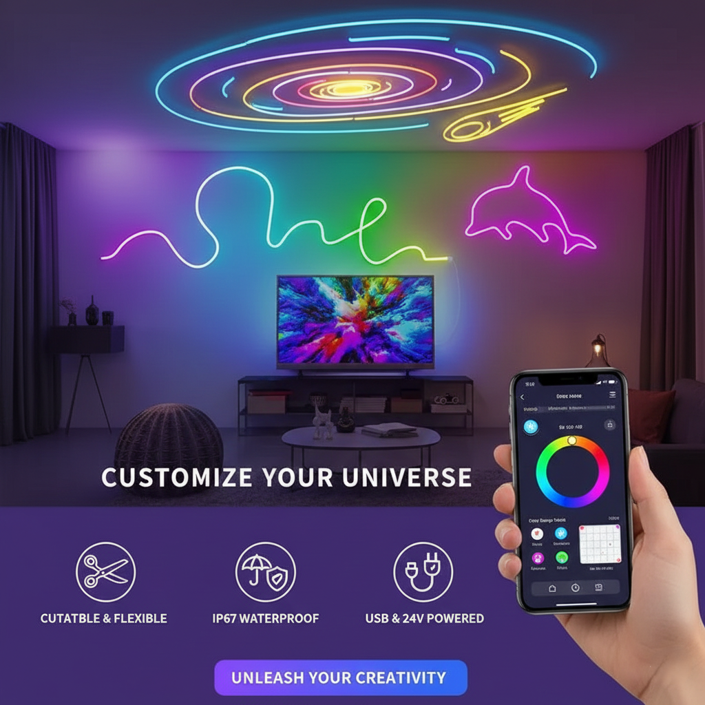 Tira Neón RGB Inteligente – Music Sync, Flexible y Ultra Brillante 5M-30M