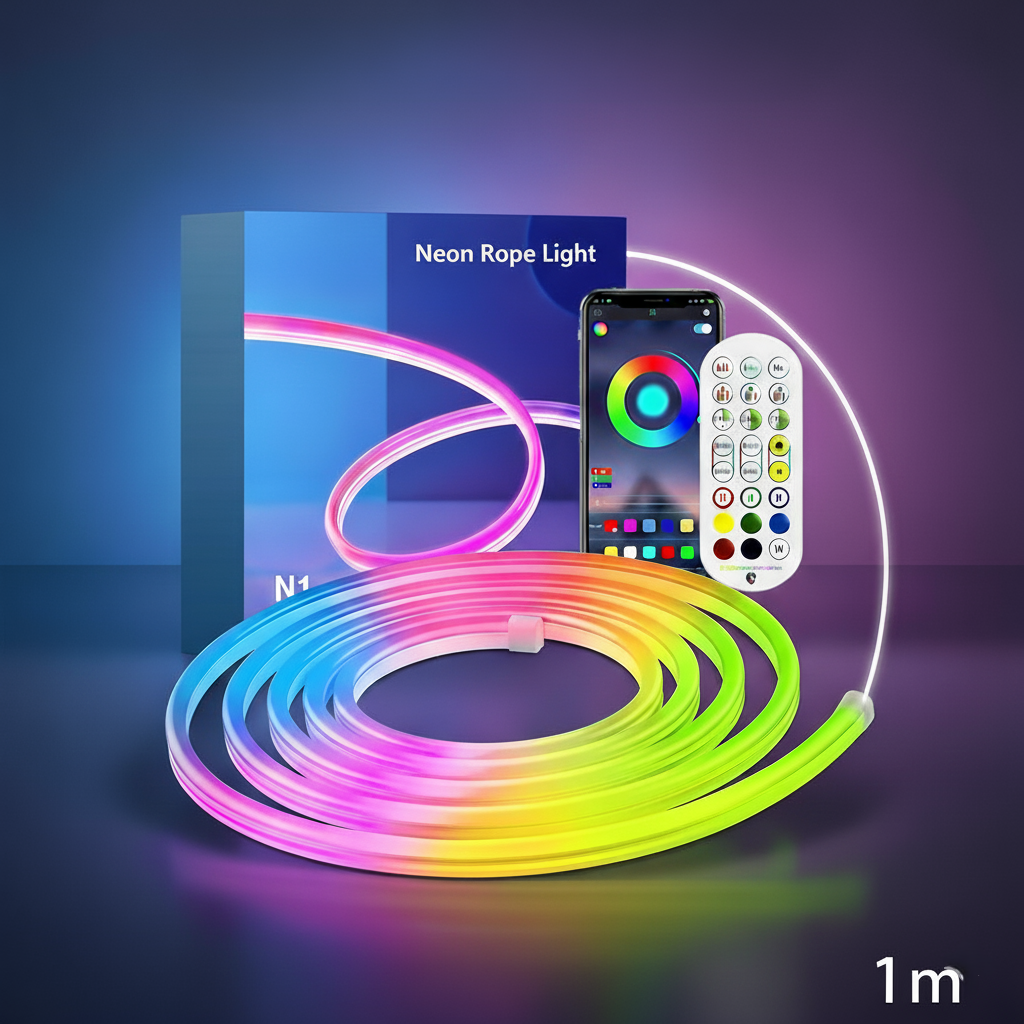 Tira LED RGB Inteligente – Neón Flexible Impermeable con APP y Control, 1M–5M