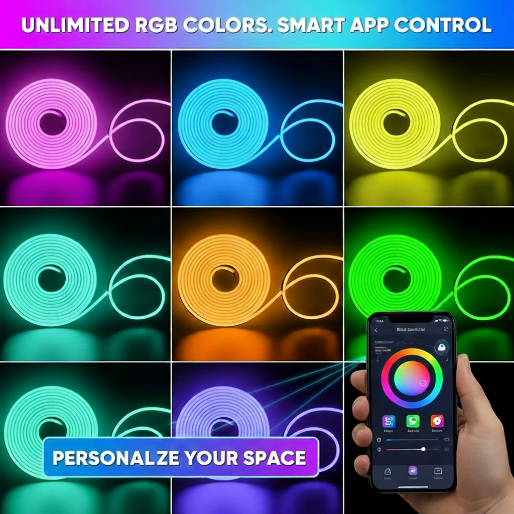 Tira Neón RGB Inteligente – Music Sync, Flexible y Ultra Brillante 5M-30M