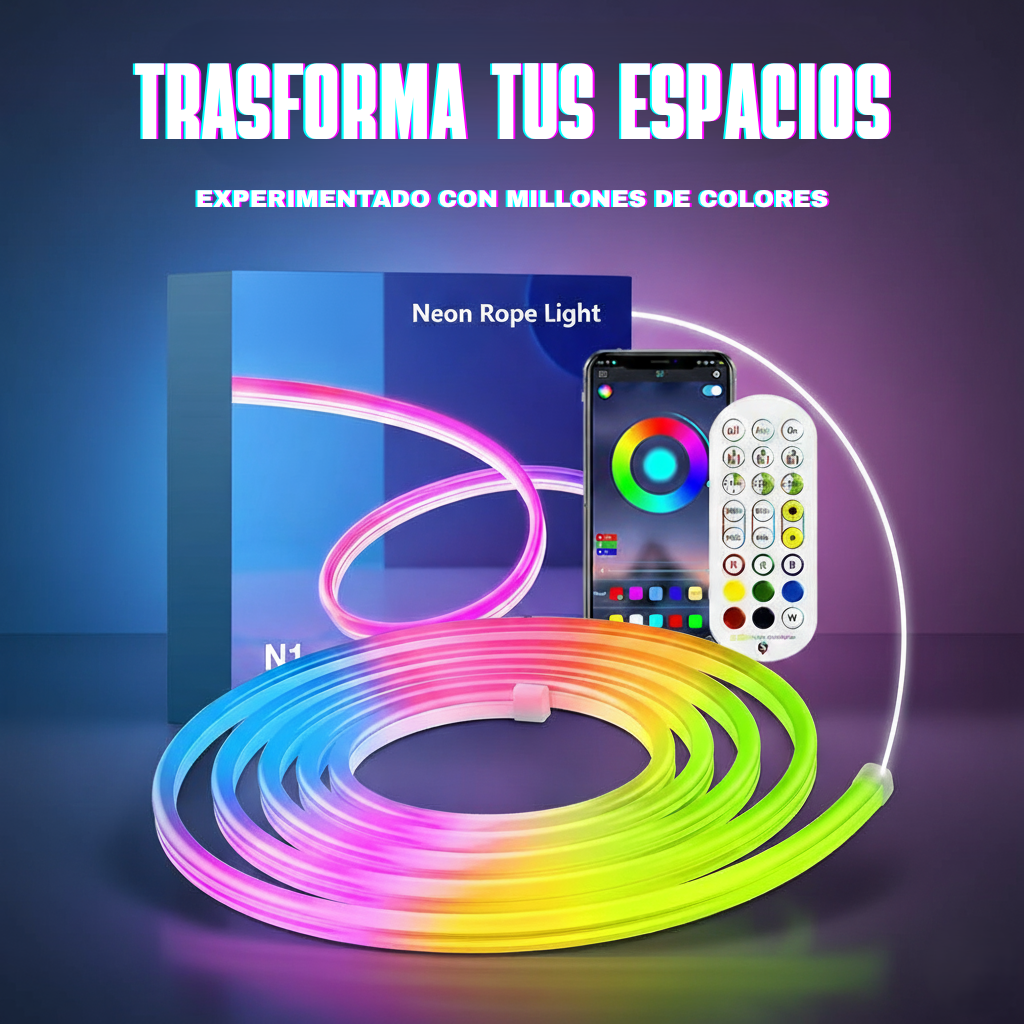 Tira LED RGB Inteligente – Neón Flexible Impermeable con APP y Control, 1M–5M