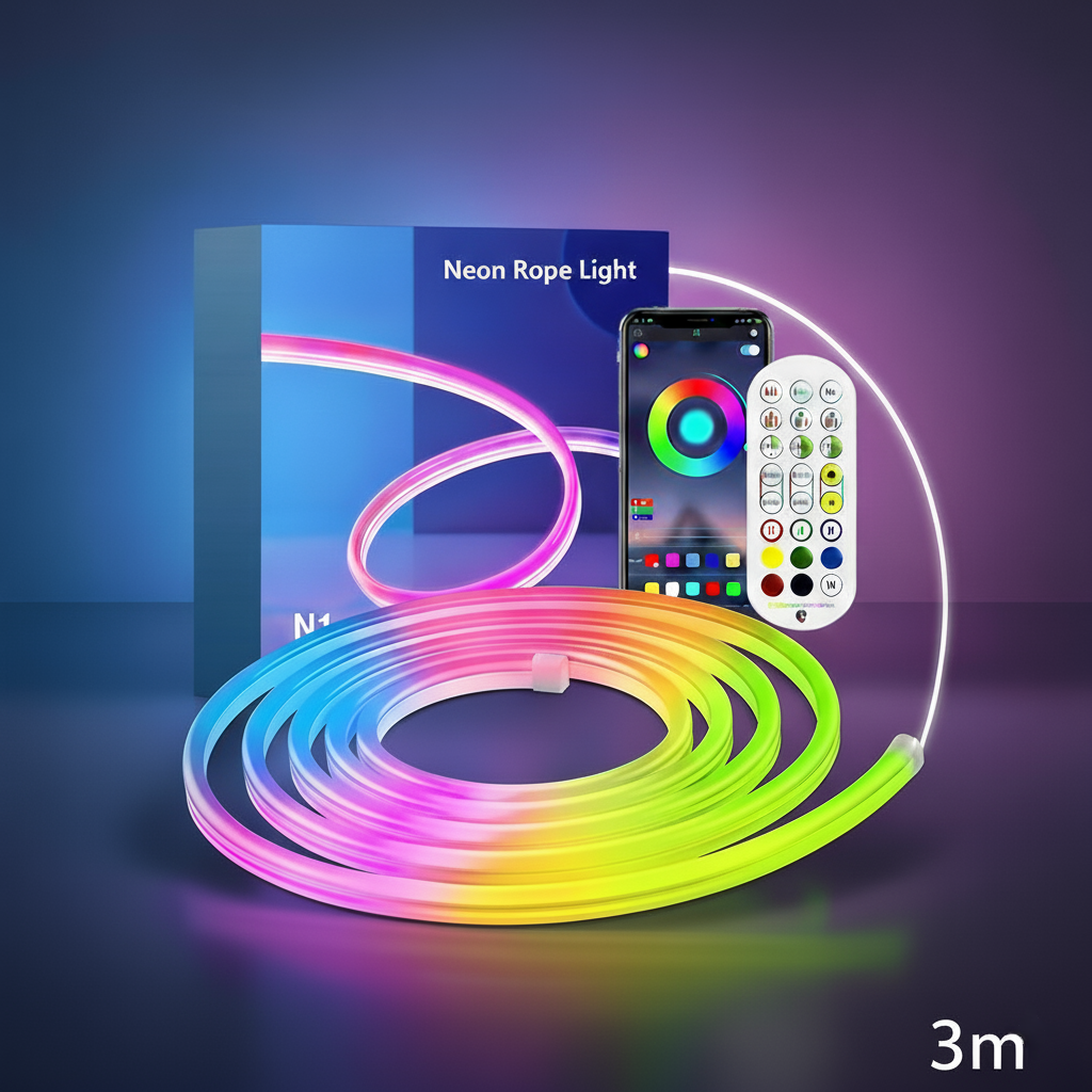 Tira LED RGB Inteligente – Neón Flexible Impermeable con APP y Control, 1M–5M