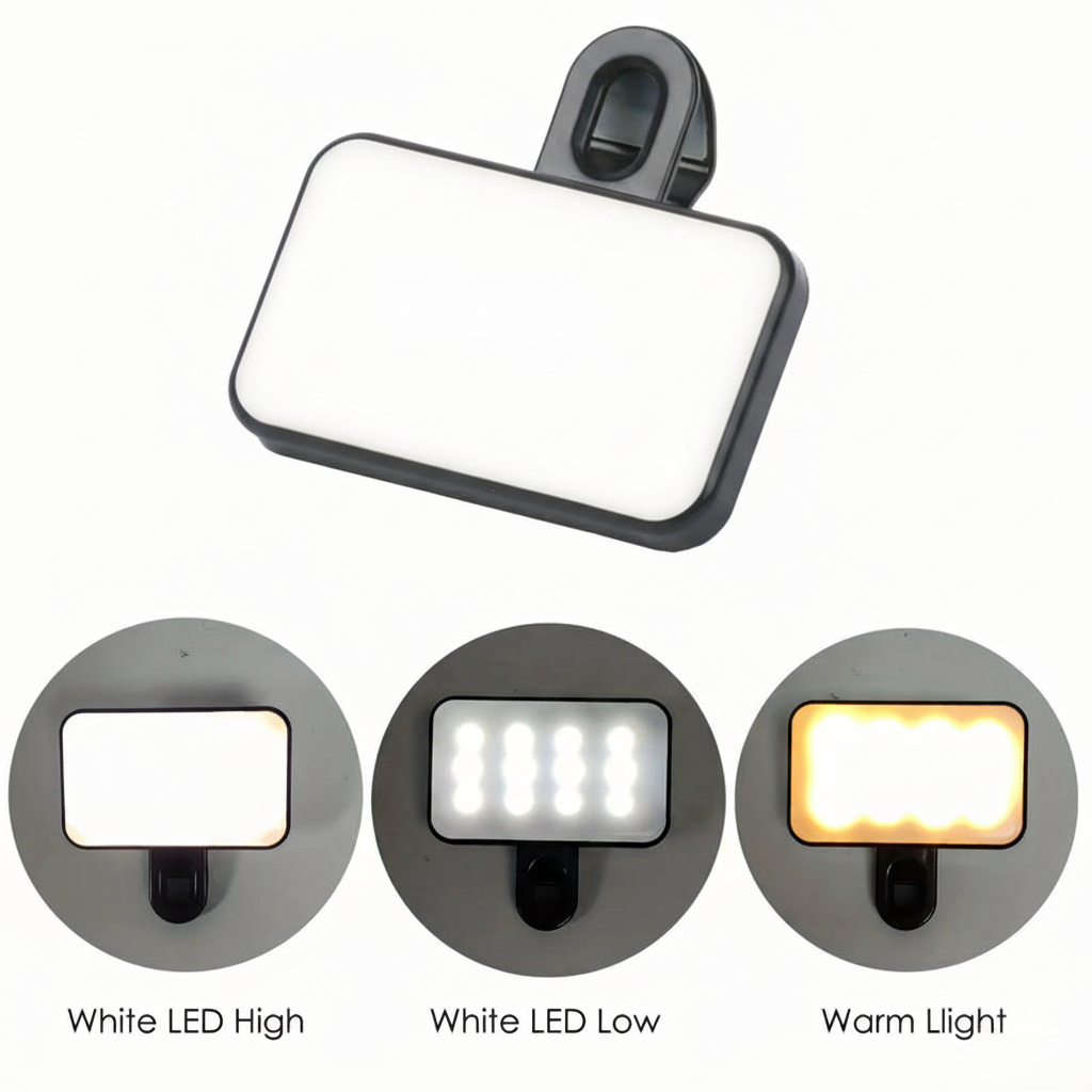 Mini Luz Selfie Profesional – Iluminación Perfecta para Celular o Laptop (3 Modos Ajustables)