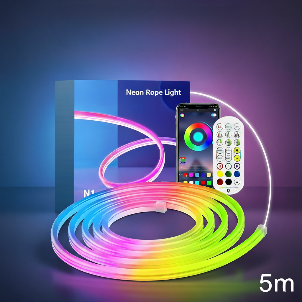 Tira LED RGB Inteligente – Neón Flexible Impermeable con APP y Control, 1M–5M
