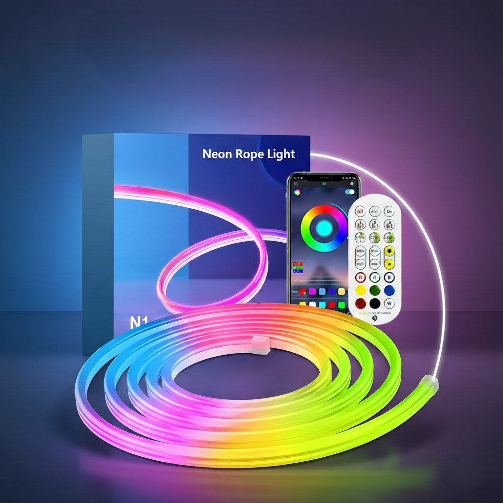 Tira LED RGB Inteligente – Neón Flexible Impermeable con APP y Control, 1M–5M