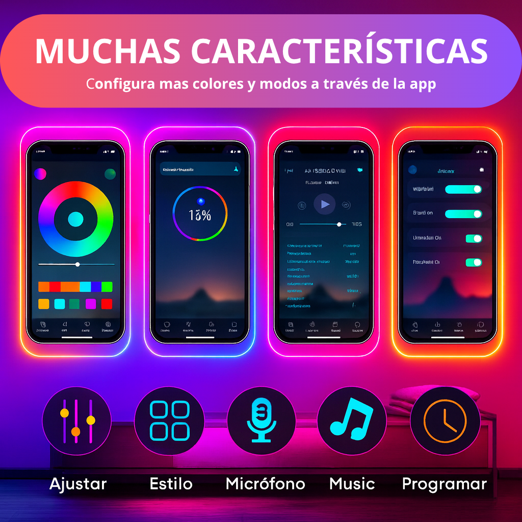 Tira LED RGB Inteligente – Neón Flexible Impermeable con APP y Control, 1M–5M