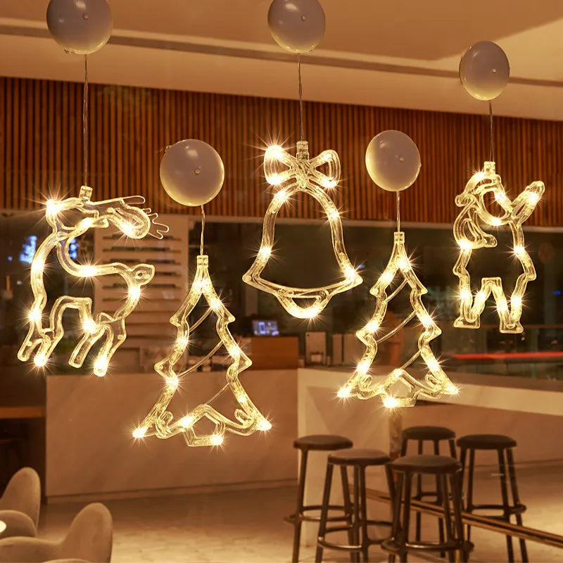 Luces LED Navideñas – Copos de Nieve y Santa Colgante, Batería, Decoración Mágica para Ventanas y Hogar en Navidad y Año Nuevo 🎅❄️