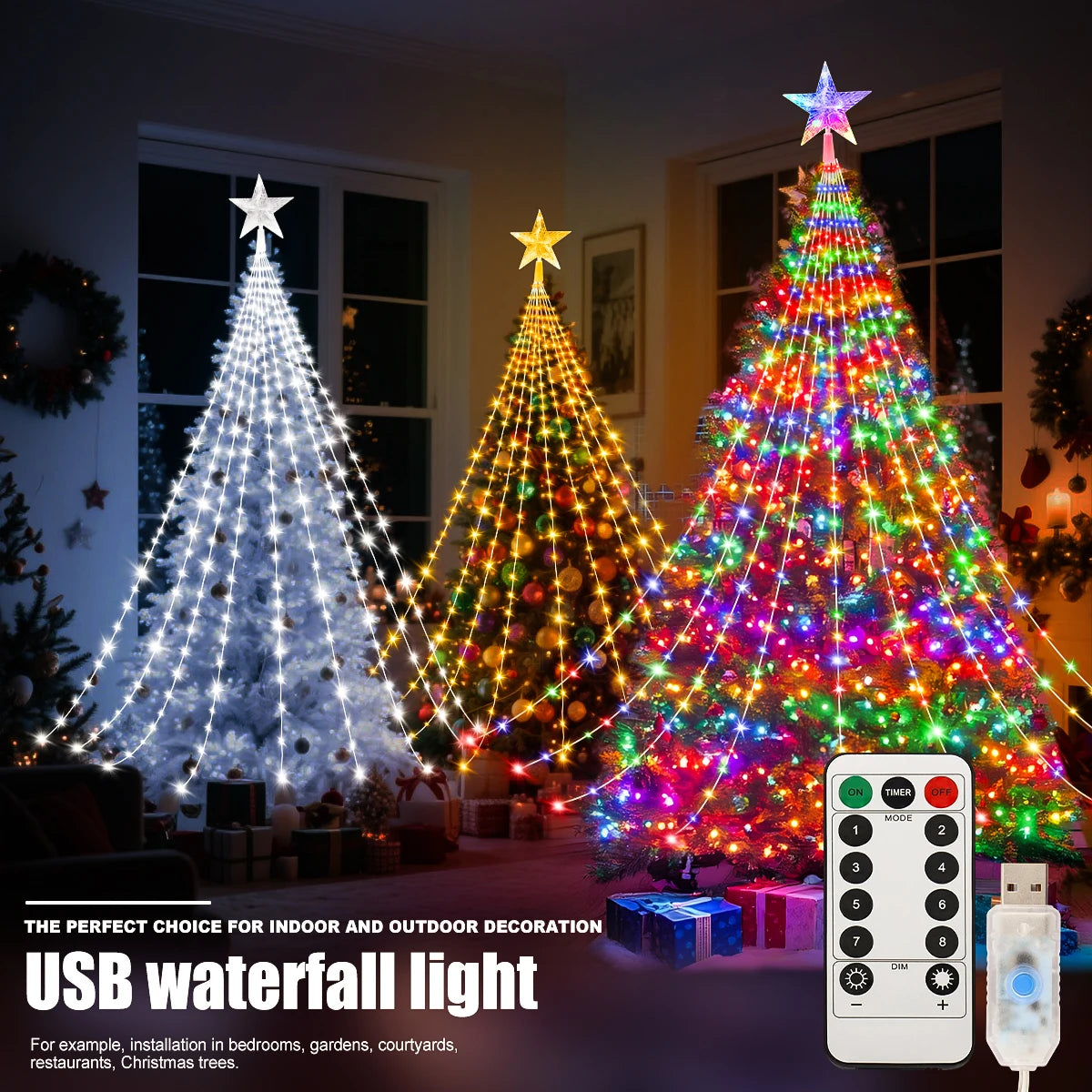 Luces LED Navideñas Impermeables 2/3M 💡 USB con 8 Modos ✨ Decoración para Árbol de Navidad, Jardín o Fiesta 🎅🎁
