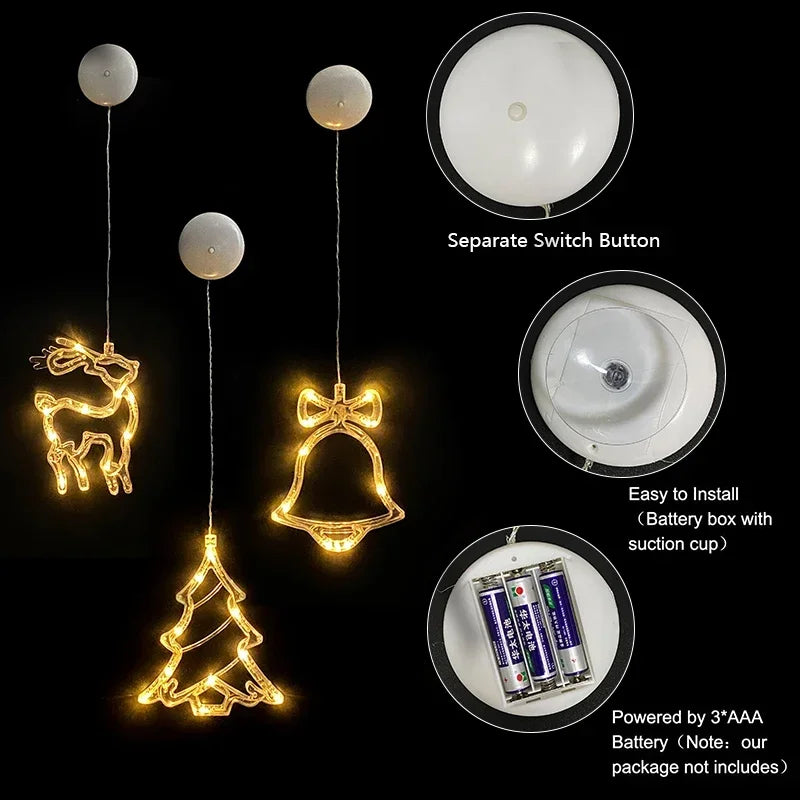 Luces LED Navideñas – Copos de Nieve y Santa Colgante, Batería, Decoración Mágica para Ventanas y Hogar en Navidad y Año Nuevo 🎅❄️