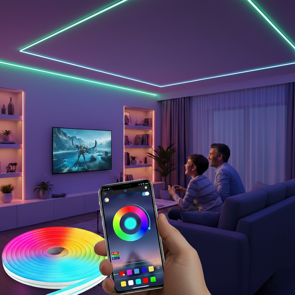 Tira LED RGB Inteligente – Neón Flexible Impermeable con APP y Control, 1M–5M