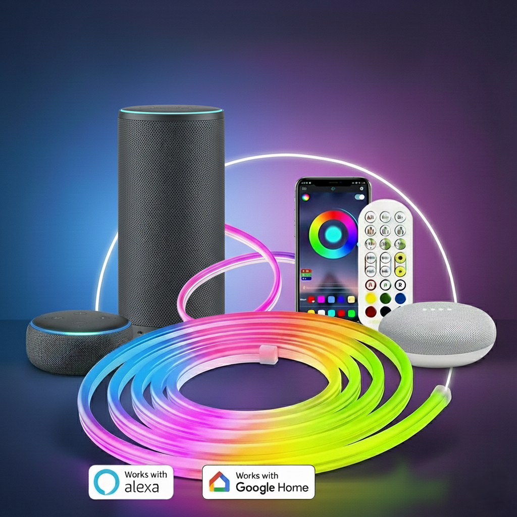 Tira LED RGB Inteligente – Neón Flexible Impermeable con APP y Control, 1M–5M