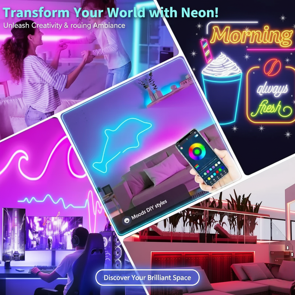 Tira LED RGB Inteligente – Neón Flexible Impermeable con APP y Control, 1M–5M